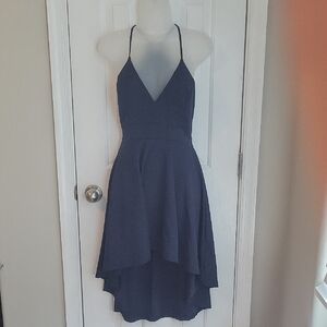 Windsor Blue Asymmetrical High-Low Halter Dress